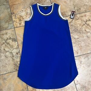 ABS Allen Schwartz Royal Blue Sleeveless Shift Dress with White Trim